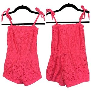Kensie Neon Pink Lace Cute Casual Tie Shoulder Playsuit Romper Size 4